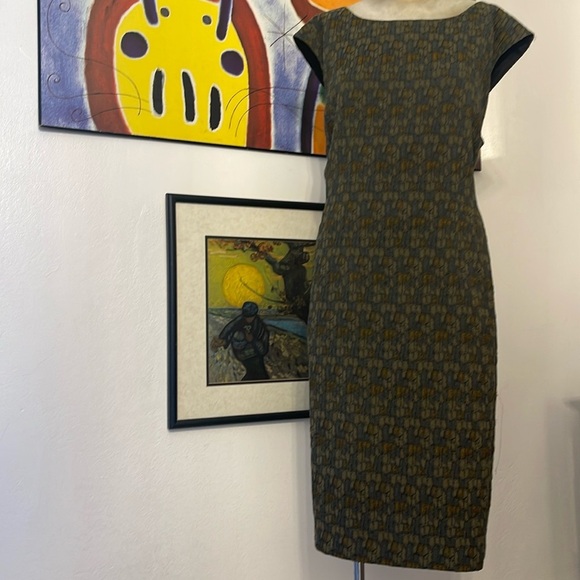 Lafayette 148 Sleeveless Green Print Poly Stretch Dress 14 - Picture 2 of 8